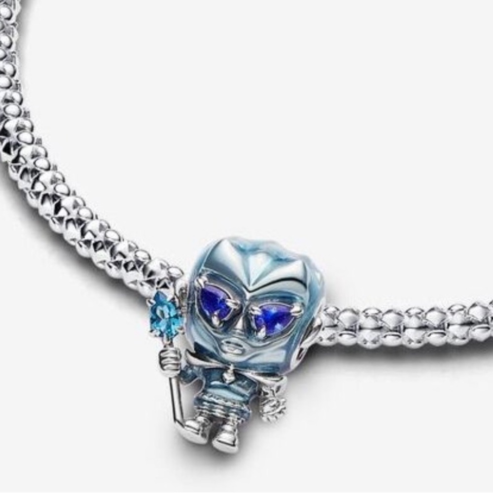 Silver Blue Alien Charm Bracelet Pendant